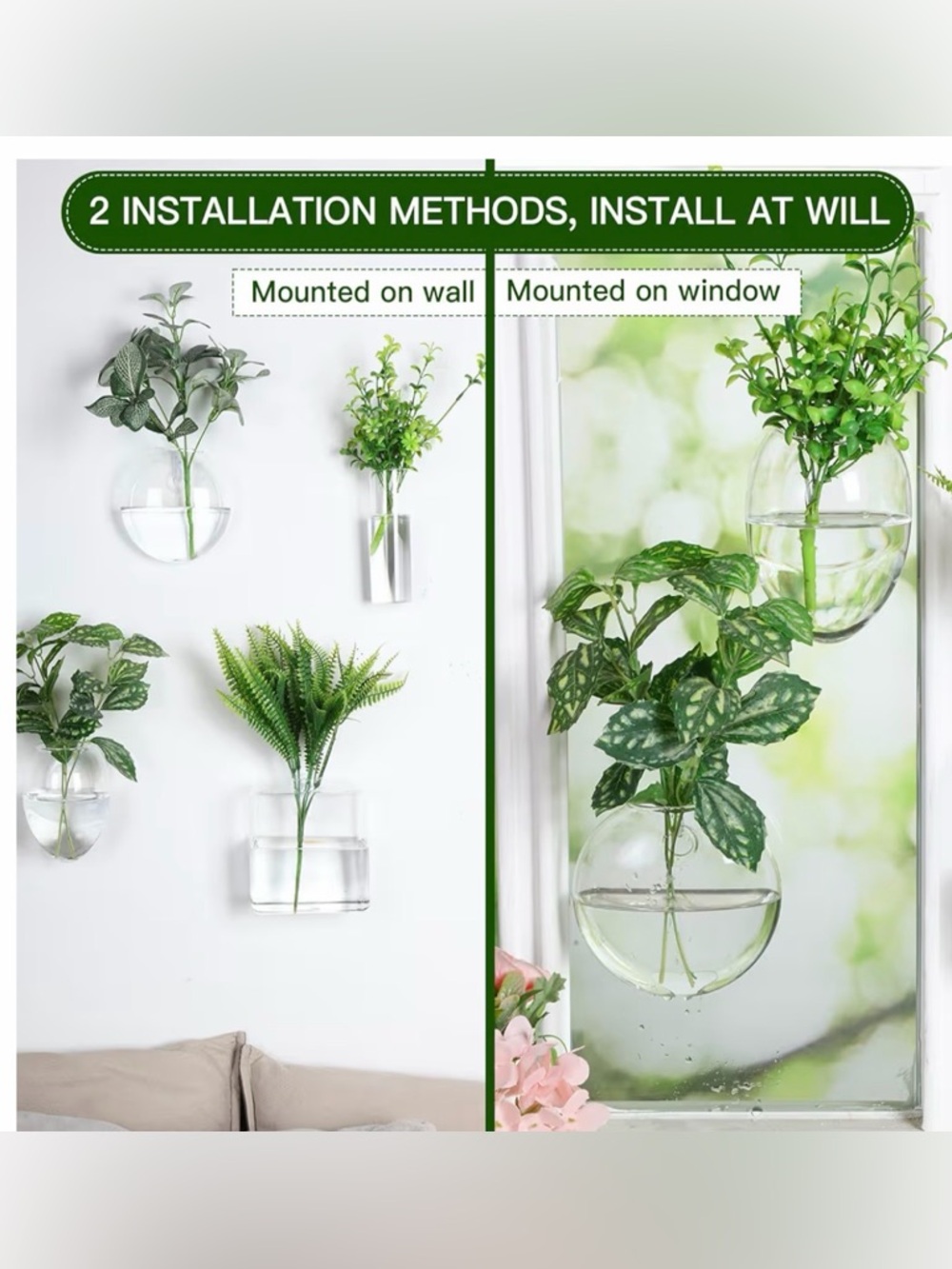 Baderke 4 Pcs Wall Hanging Planter Wall Window Propagation Station Hanging - Picture 4 of 5